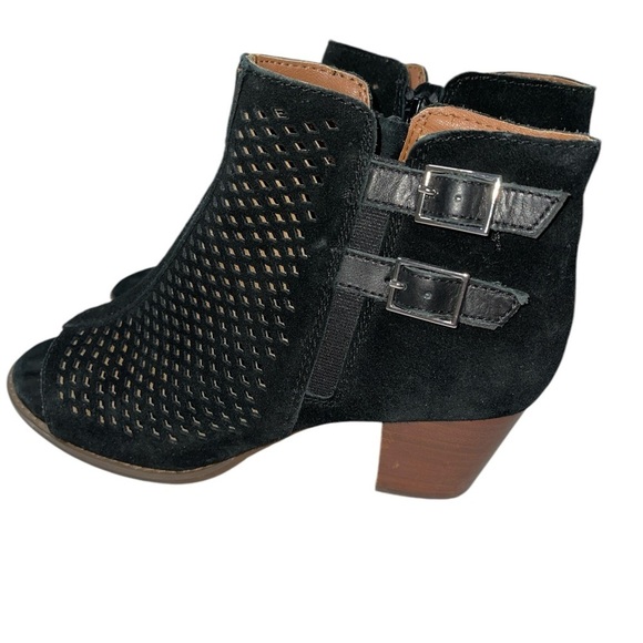 Vionic Women's Booties Size 7 Black Suede "Aloft Chryssa" Open Toe Side Zip - Picture 2 of 11